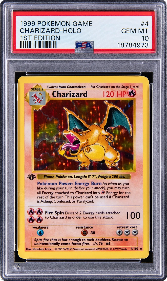1999 Pokémon Base Set first-edition Charizard Holo #4, PSA 10.